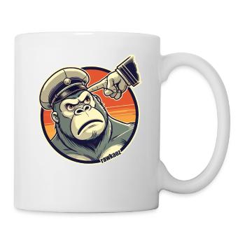 Strenger Affe mit Mütze bekommt den Finger - Tasse - Weiß - Rechts