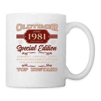 44. Geburtstag Oldtimer März Jahrgang 1981 - Tasse - Weiß - Rechts