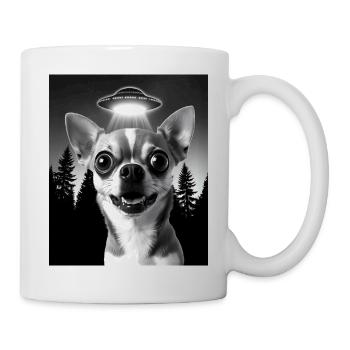 Hund macht Selfie mit UFO | Chihuahua - Tasse - Weiß - Rechts