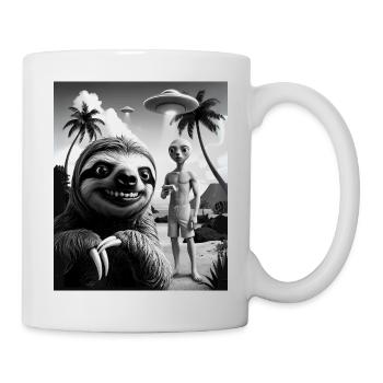 Faultier macht Selfie mit Alien am Strand - Tasse - Weiß - Rechts