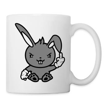 Hase Mittelfinger Zeigen Böse Frech Beleidigend - Tasse - Weiß - Rechts