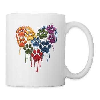 Bunte Pfoten Herz für Hundehalter - Tasse - Weiß - Rechts