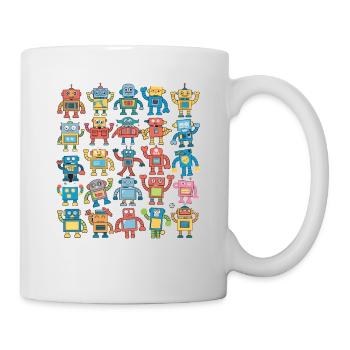 Bunte Roboter Für Kinder - Lustige Illustrationen - Tasse - Weiß - Rechts