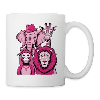 Elefant Affe Löwe Giraffe in Rosa Look mit Stil - Tasse - Weiß - Rechts