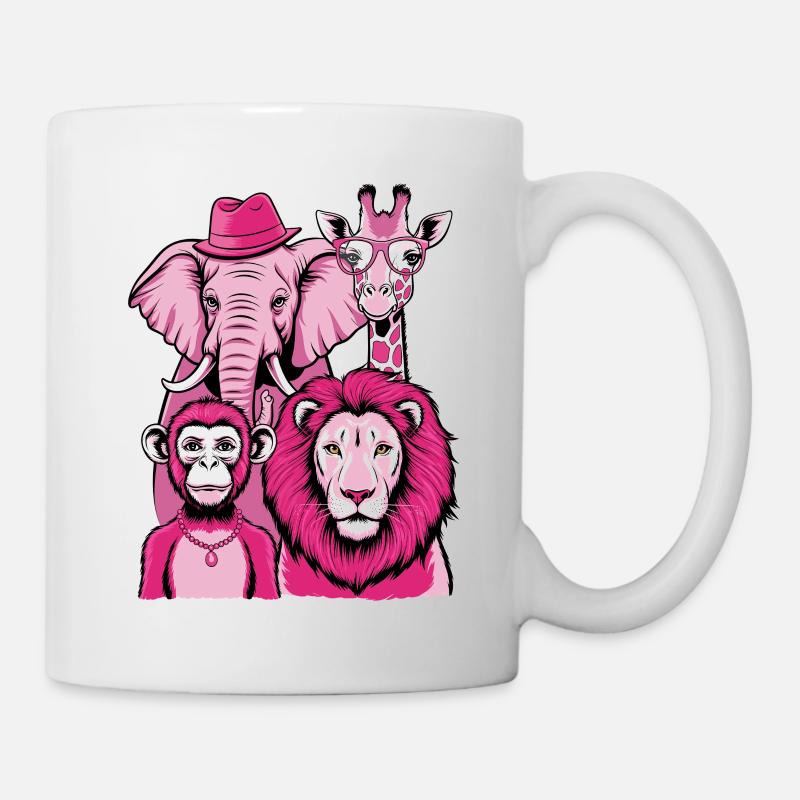 Elefant Affe Löwe Giraffe in Rosa Look mit Stil - Tasse - Weiß