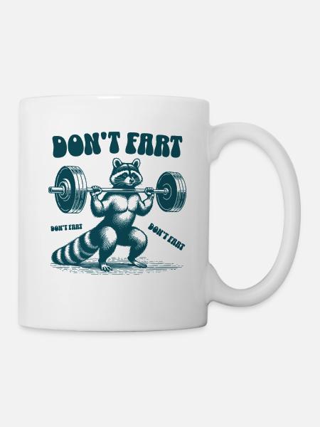 Don’t Fart Funny Squad Raccoon Gym Workout Humour - Mug blanc - blanc