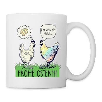 Lustiges buntes Huhn Frohe Ostern Osterei - Tasse - Weiß - Rechts