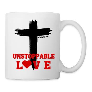 Unstoppable Love – Romans 5:8 - Mug - white - Right