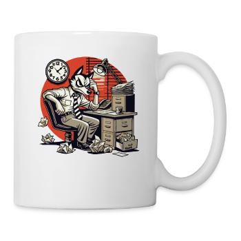 Annoyed in the office Wolf in a suit retro design - Mug - white - Right