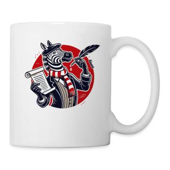 Zebra poet with paper and pen for poems - Mug - white - Right