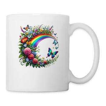 Blumenranke Blume floral Schmetterling Regenbogen - Tasse - Weiß - Rechts