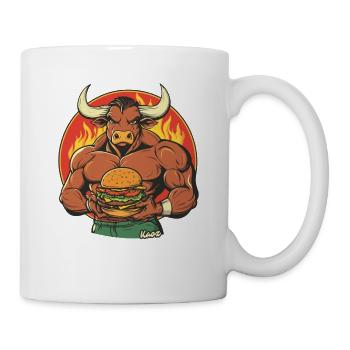 Muskel-Bulle mit Burger – BBQ Power - Tasse - Weiß - Rechts