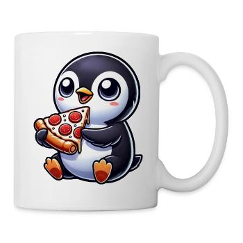 Cute Penguin Pizza Pizza Cartoon Drawing - Mug - white - Right