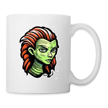 Green Alien Woman – Sci-Fi Tattoo Style - Mug - white - Right