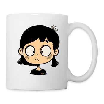 Thoughtful cartoon girl - Mug - white - Right