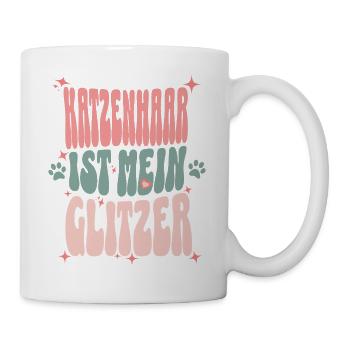 Katzenhaar ist mein Glitzer Lustiges Retro Design - Tasse - Weiß - Rechts