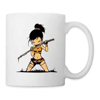 Coole Samurai Kriegerin mit Katana - Tasse - Weiß - Rechts