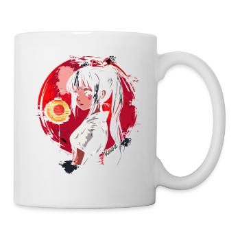 Japanisches Cartoon Mädchen rotem Mond und Lampion - Tasse - Weiß - Rechts