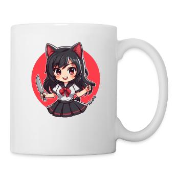 Chibi Cartoon Schoolgirl with Kitchen Knife - Mug - white - Right