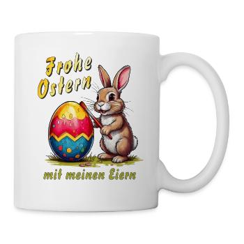 LAPIN DE PÂQUES Joyeuses Pâques avec mes œufs - Mug blanc - blanc - Droite