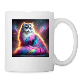 Chat magique de la galaxie avec fourrure arc-en-ciel - Mug blanc - blanc - Droite