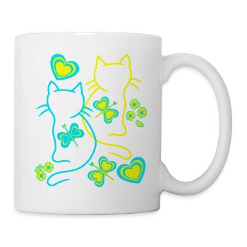 Retro Katzen Katze Vintage 80er 90er - Tasse - Weiß - Rechts