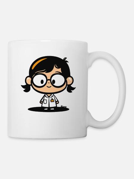 Niedliche Wissenschaftlerin – Laborkittel & Brille - Tasse - Weiß