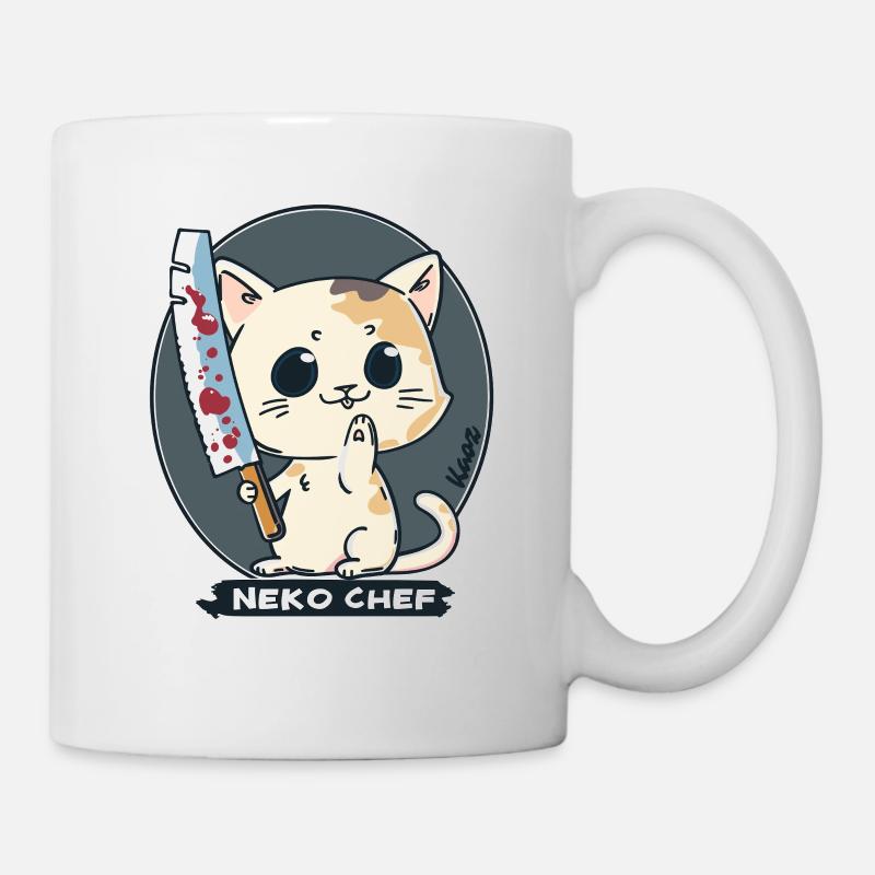Neko Chef – Freche Katze mit Kochmesser - Tasse - Weiß