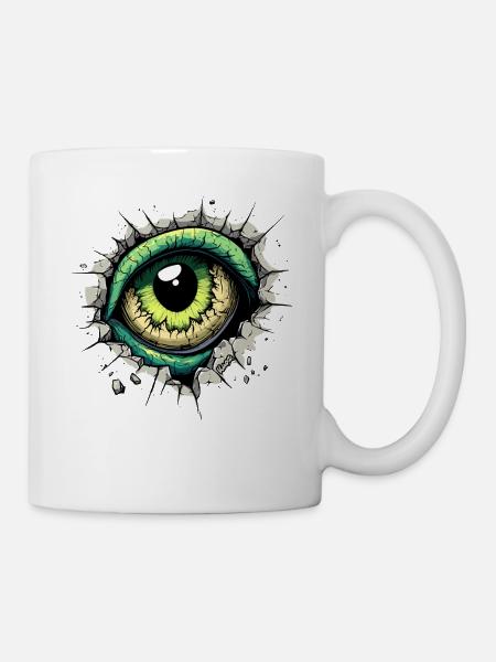 Monster-Auge guckt durch das Loch in der Wand - Tasse - Weiß