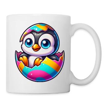 Süßer Pinguin schlüpft aus buntem Osterei - Tasse - Weiß - Rechts