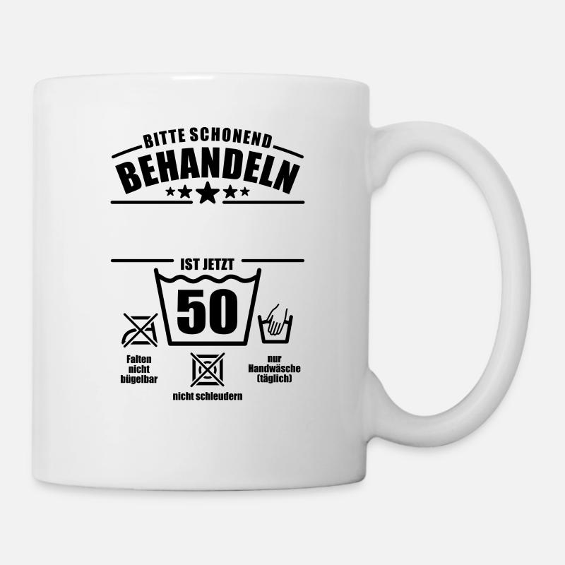 Schonend behandeln, 50. Geburtstag, Wunschname - Tasse - Weiß