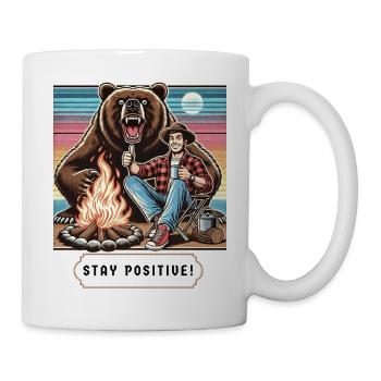 Stay Positive Funny Camping Bear Retro Design - Mug - white - Right