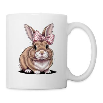 Passover Party Gift, Cute Bunny with Pink Bow - Mug - white - Right