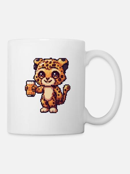 Leopard Pixel Bier - Tasse - Weiß