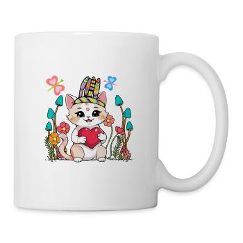 Hippie Katze Katzen Hippies Kätzchen - Tasse - Weiß - Rechts
