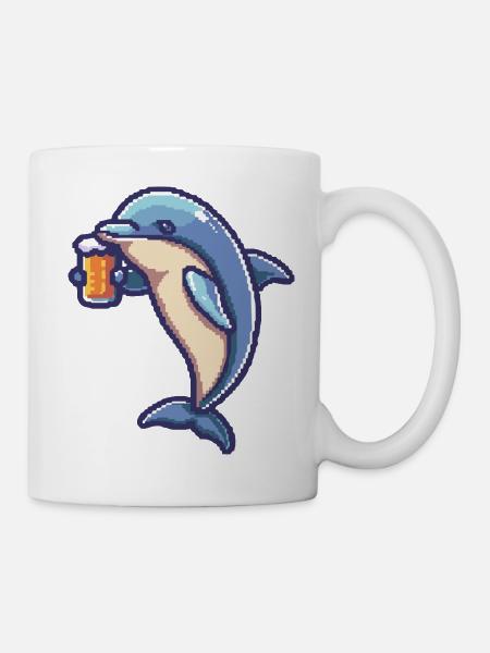 Delfin Pixel Bier - Tasse - Weiß