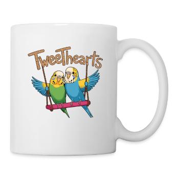 Two budgies tweethearts on swing - Mug - white - Right
