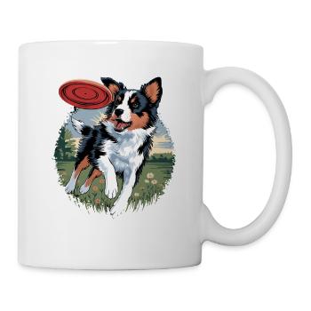 chien joyeux jouant au frisbee dans le vert - Mug blanc - blanc - Droite