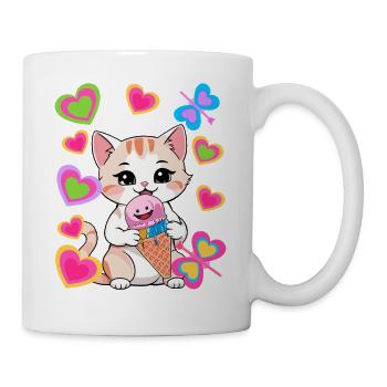 Katzen Katze Eis Eiskrem Kinder Kind Retro 80er - Tasse - Weiß - Rechts