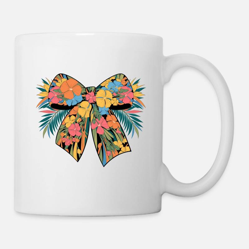 Bunte Blumen Schleife mit Tropischen Elementen - Tasse - Weiß