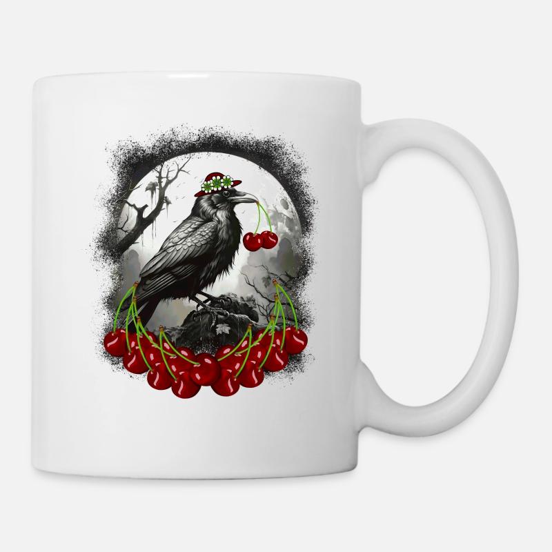 Sommerzeit Kirschen Kirsche Raben Rabe Krähe - Tasse - Weiß