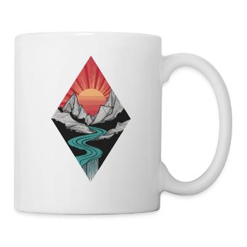 Abstract mountain landscape with sunrise - Mug - white - Right