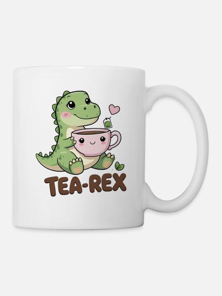 Tea-Rex – Süßer Dino mit Teetasse - Tasse - Weiß