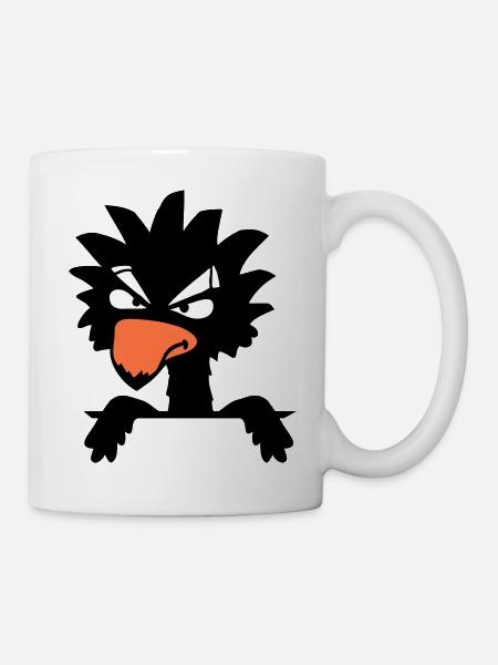 Rabe Vogel guckt böse cool lustig Comic Humor Spaß - Tasse - Weiß
