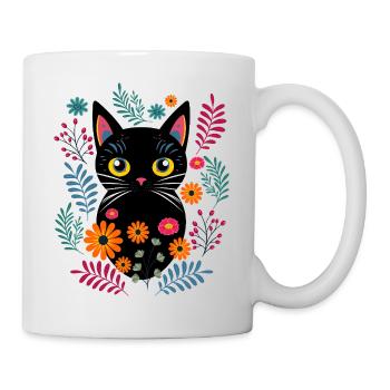 Chat et fleurs sauvages - Mug blanc - blanc - Droite
