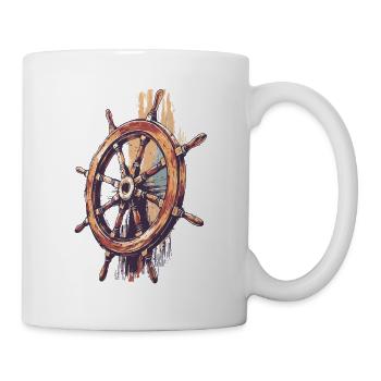 Maritime Steering Wheel – Vintage Nautical Design - Mug - white - Right