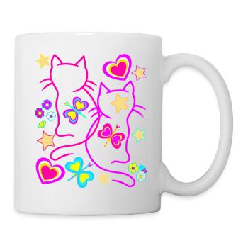 Katzen Katze Retro Vintage 80er 90er Kinder - Tasse - Weiß - Rechts