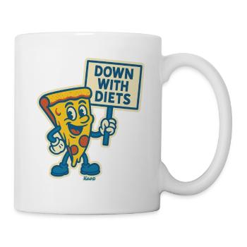 retro cartoon pizza Protest: „Nieder mit Diäten" - Tasse - Weiß - Rechts