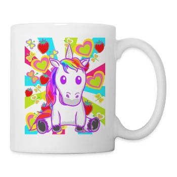 Sommer Retro Einhorn Einhörner Erdbeeren Obst - Tasse - Weiß - Rechts