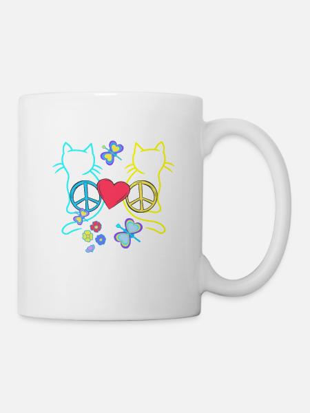 Retro Hippie Katzen Peace Katze Vintage Hippies - Tasse - Weiß